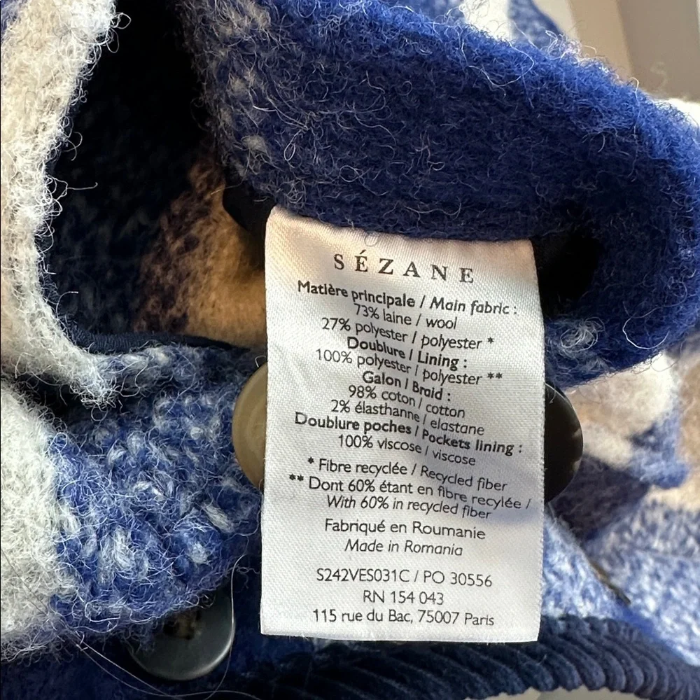 Sezane Farel Jacket Ecru Blue Check - Size 4 - Picture 3 of 4